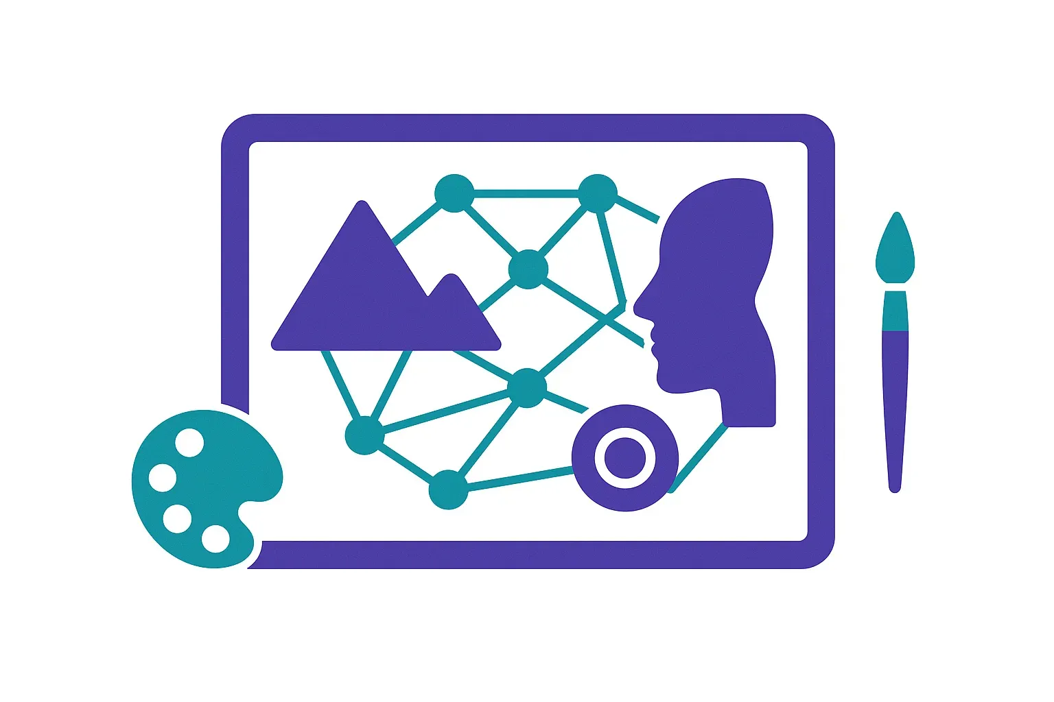 Canvas avec montagne, visage et réseau neuronal -- prompts pour images IA