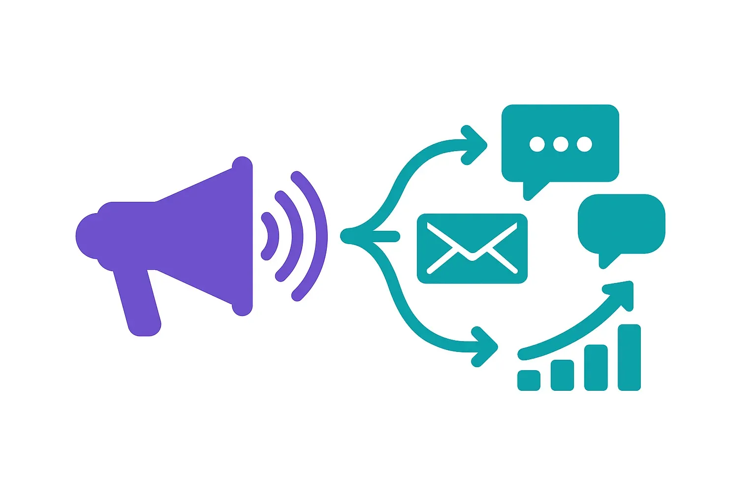 Icônes marketing stylisées avec mégaphone, enveloppe et graphique de conversion