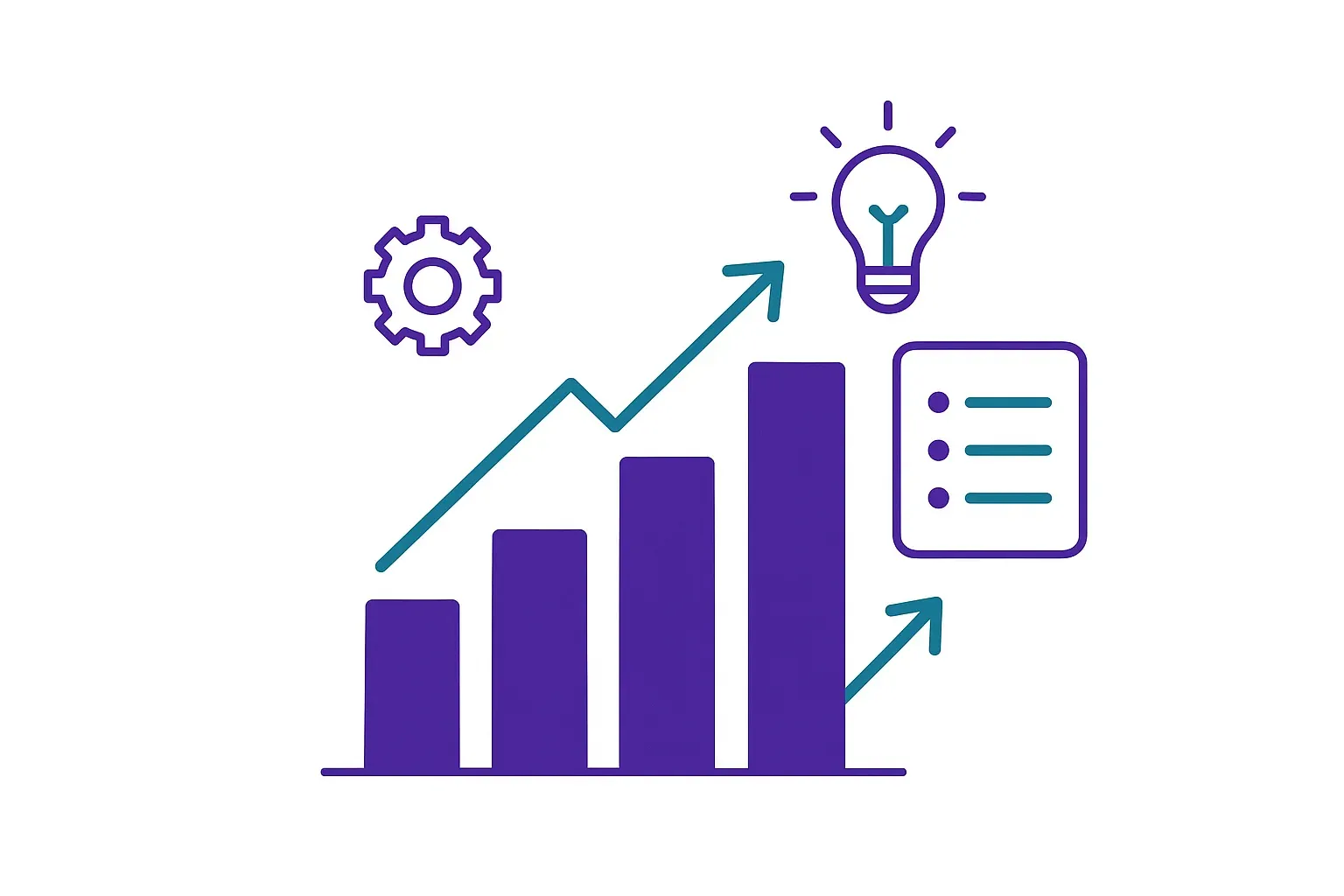 Icônes de graphiques, engrenages et flèches de croissance symbolisant la création d'un business plan