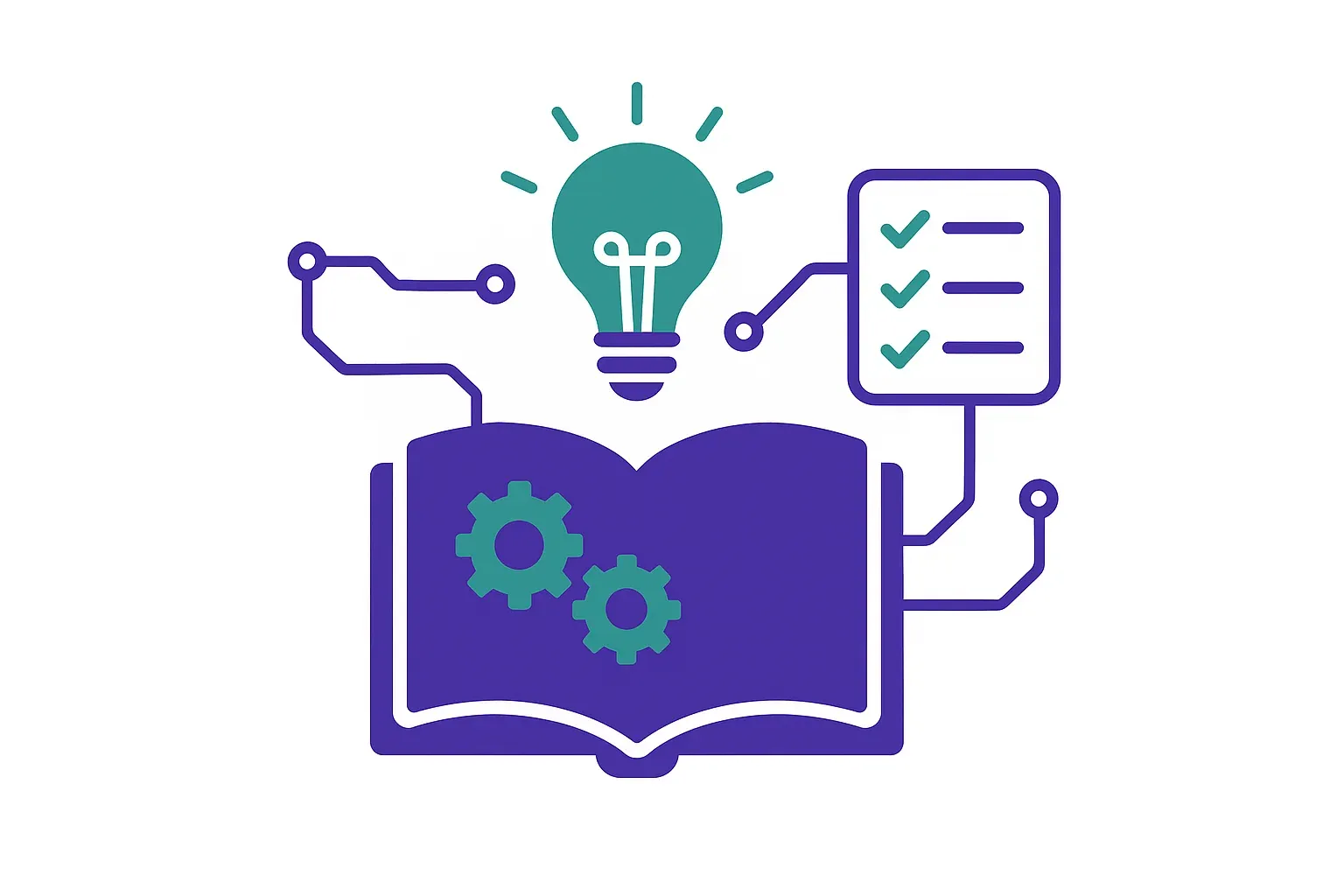 Livre ouvert avec engrenages et ampoule représentant la création de cours assistée par IA