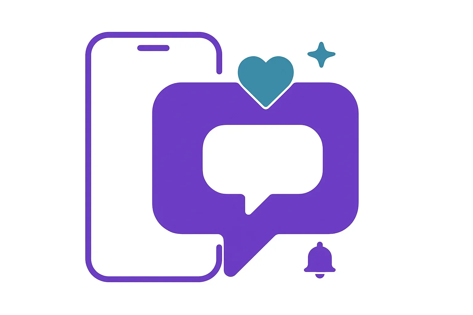 Bulle de conversation et icône de cœur stylisés représentant l'engagement sur les réseaux sociaux