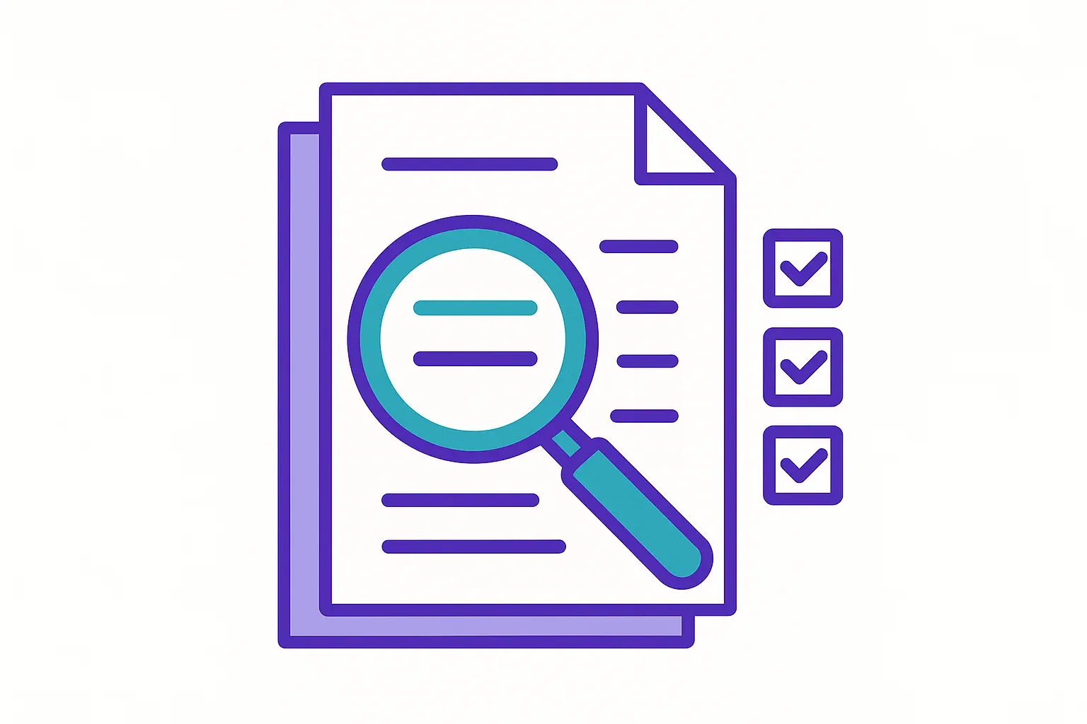 Documents empilés avec loupe et puces d'analyse symbolisant la synthèse documentaire avec Claude